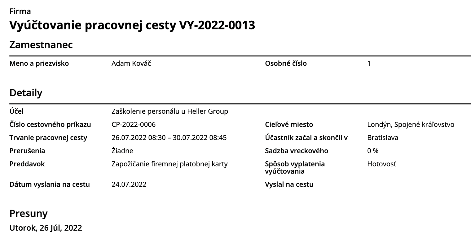 Detail výsledku vyúčtovania vo forme PDF